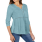 Blusa feminina estilo &amp; co, decote em V, tecido misto, azul, tamanho XX-G