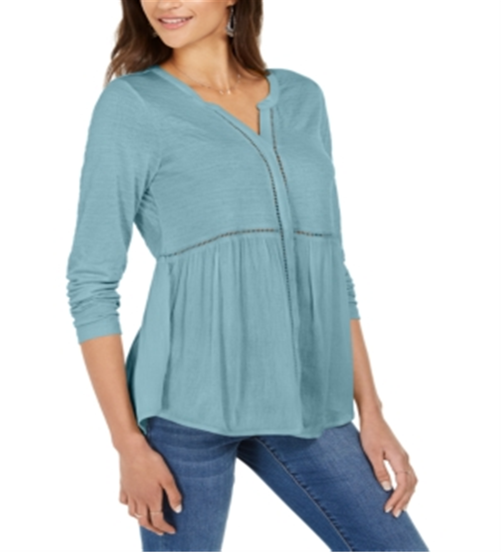 Blusa feminina estilo &amp; co, decote em V, tecido misto, azul, tamanho XX-G