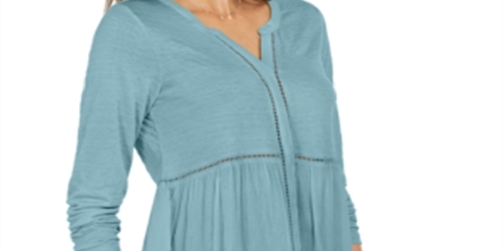 Blusa feminina estilo &amp; co, decote em V, tecido misto, azul, tamanho XX-G