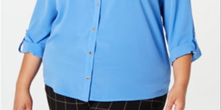 Camisa feminina Charter Club com botões frontais, azul, tamanho 3X