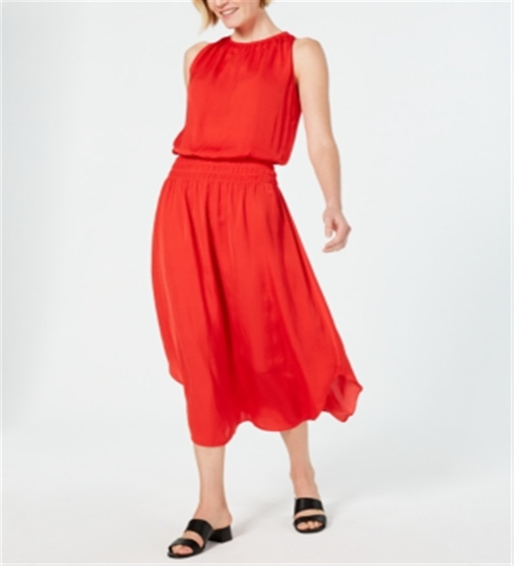 Vestido midi feminino Alfani com cintura franzida, vermelho, tamanho pequeno GG