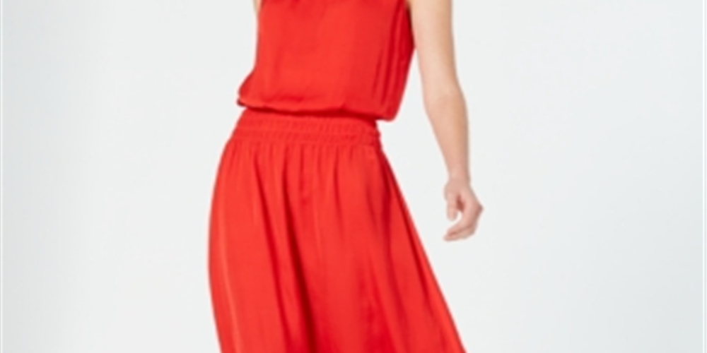 Vestido midi feminino Alfani com cintura franzida, vermelho, tamanho pequeno GG