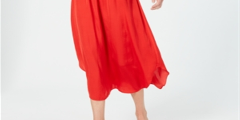 Vestido midi feminino Alfani com cintura franzida, vermelho, tamanho pequeno GG