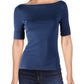 Camiseta Ralph Lauren Feminina Judy Manga Cotovelo Gola Canoa Azul Tamanho Pequeno XS