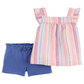 Conjunto de 2 peças de camisa listrada e short Carter's para meninas, azul, tamanho 12M