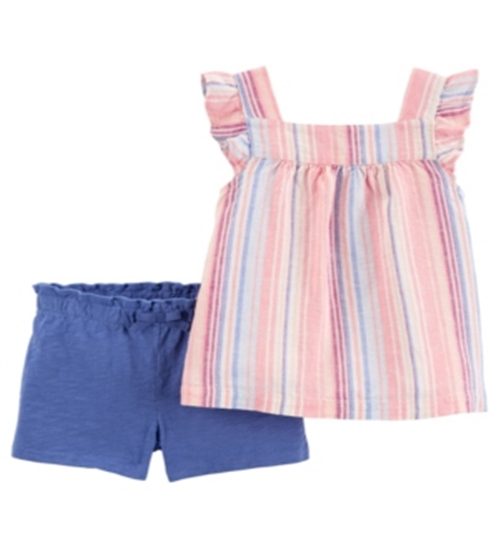 Conjunto de 2 peças de camisa listrada e short Carter's para meninas, azul, tamanho 12M