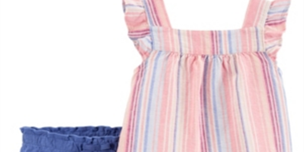 Conjunto de 2 peças de camisa listrada e short Carter's para meninas, azul, tamanho 12M