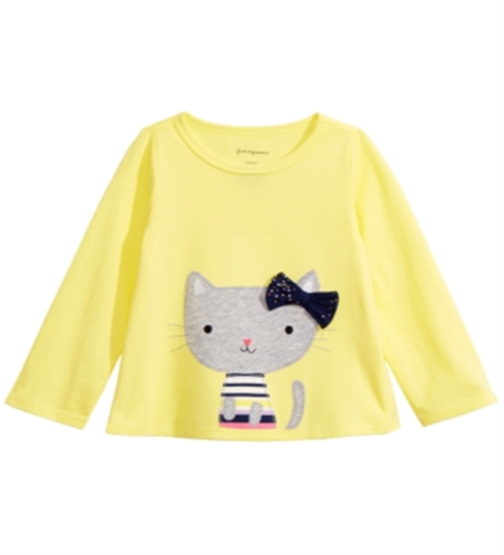 Camiseta estampada com gato First Impressions para bebê menina, amarela, tamanho 6 a 9 meses