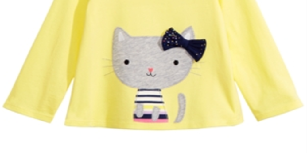 Camiseta estampada com gato First Impressions para bebê menina, amarela, tamanho 6 a 9 meses