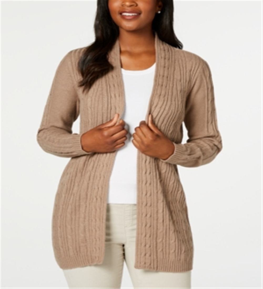 Karen Scott Cardigan Feminino de Tricô com Cabo Castanho Tamanho Pequeno P