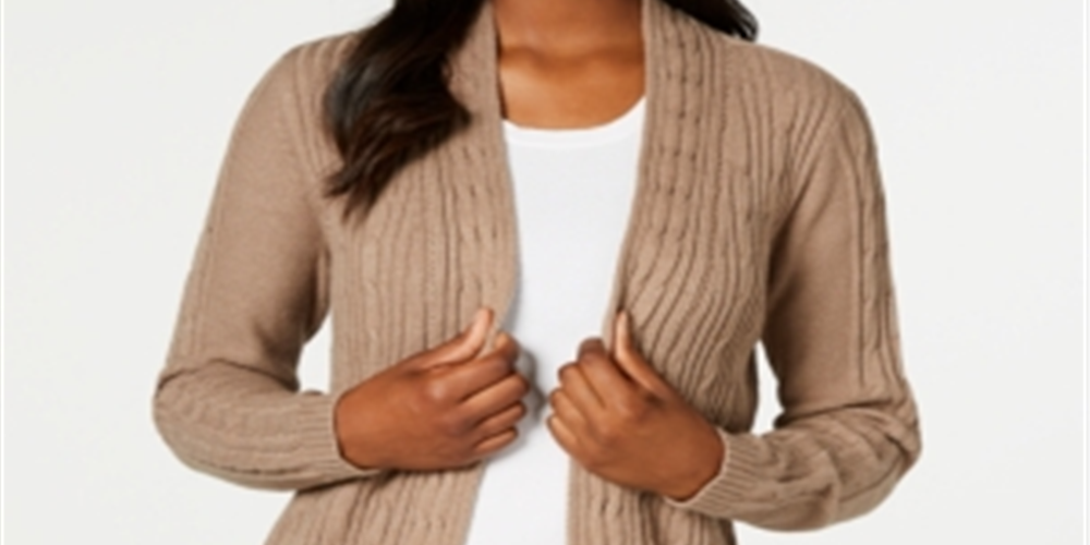 Karen Scott Cardigan Feminino de Tricô com Cabo Castanho Tamanho Pequeno P