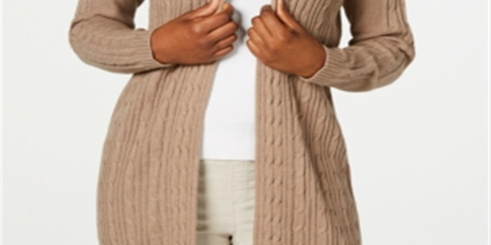 Karen Scott Cardigan Feminino de Tricô com Cabo Castanho Tamanho Pequeno P