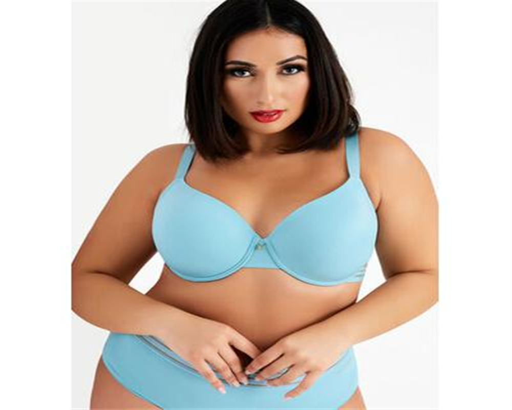 Sutiã camiseta de microfibra feminino com acabamento em malha azul - tamanho 40 DDD