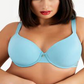 Sutiã camiseta de microfibra feminino com acabamento em malha azul - tamanho 40 DDD