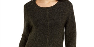 Blusa feminina Alfani com listras e punhos e decote em joia, preta, tamanho pequeno grande