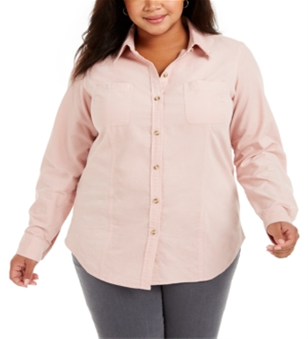 Camisa feminina de veludo cotelê de algodão Charter Club rosa tamanho 0X