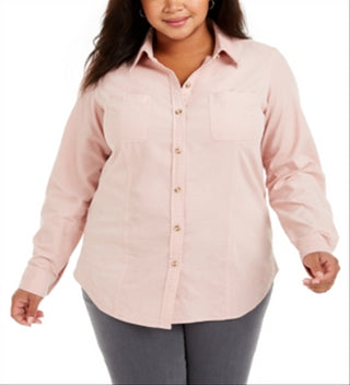 Camisa feminina de veludo cotelê de algodão Charter Club rosa tamanho 0X
