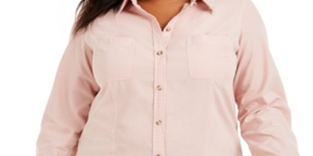Camisa feminina de veludo cotelê de algodão Charter Club rosa tamanho 0X