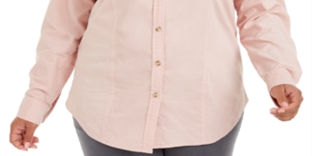 Camisa feminina de veludo cotelê de algodão Charter Club rosa tamanho 0X