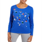 Karen Scott Top de algodão com detalhes femininos, azul, tamanho pequeno P