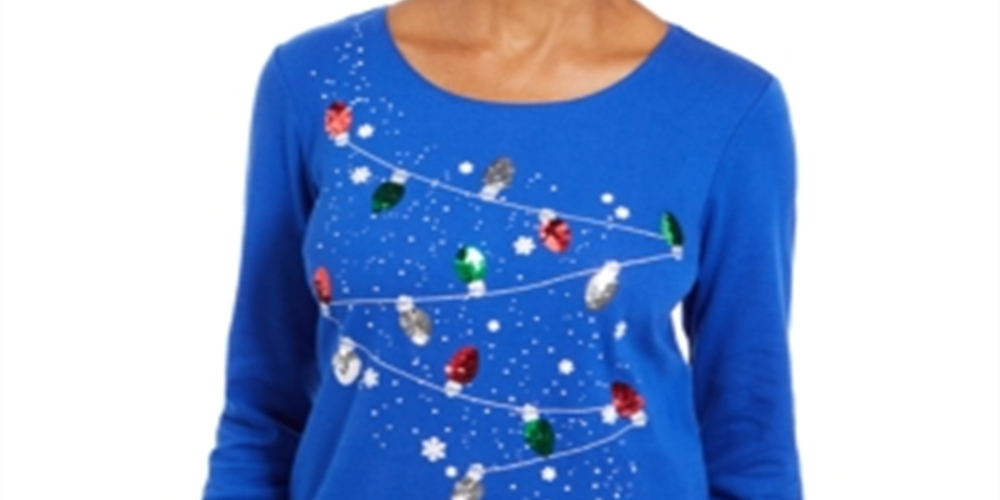 Karen Scott Top de algodão com detalhes femininos, azul, tamanho pequeno P