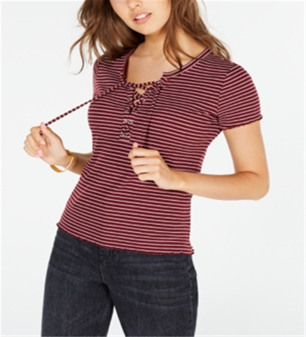 Top de malha canelada com cadarço Hippie Rose Junior, listra Zinfandel, vermelho, tamanho médio
