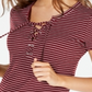Top de malha canelada com cadarço Hippie Rose Junior, listra Zinfandel, vermelho, tamanho médio