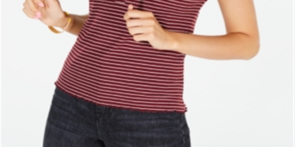 Top de malha canelada com cadarço Hippie Rose Junior, listra Zinfandel, vermelho, tamanho médio