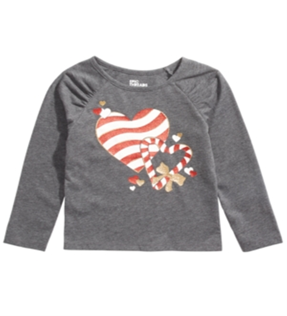 Camiseta infantil Epic Threads com estampa de coração de doce para meninas, tamanho 6, cinza