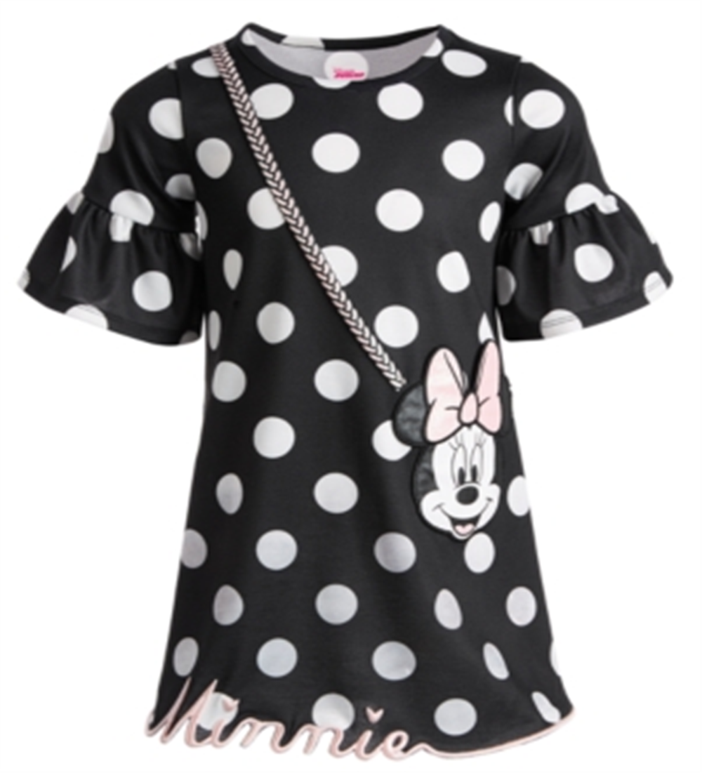 Vestido com estampa de bolinhas da Minnie da Disney para meninas, rosa, tamanho 6