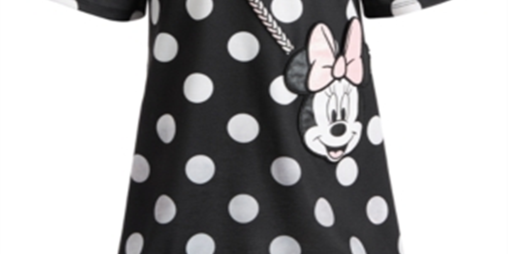 Vestido com estampa de bolinhas da Minnie da Disney para meninas, rosa, tamanho 6