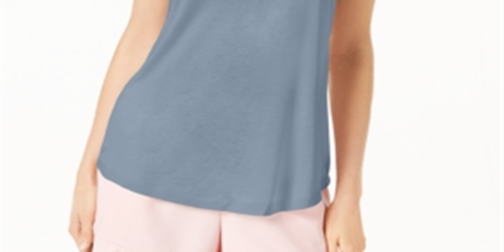 Blusa feminina com decote redondo Maison Jules, azul, tamanho médio