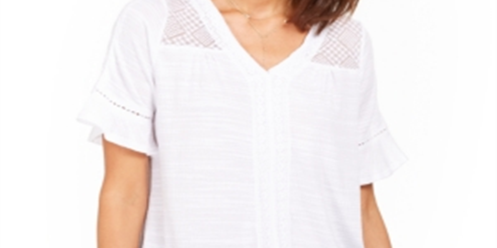 Top de crochê feminino Style &amp; Co, branco, tamanho pequeno