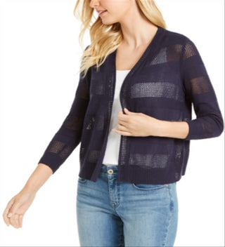 Cardigan feminino Charter Club com frente aberta, azul, tamanho grande