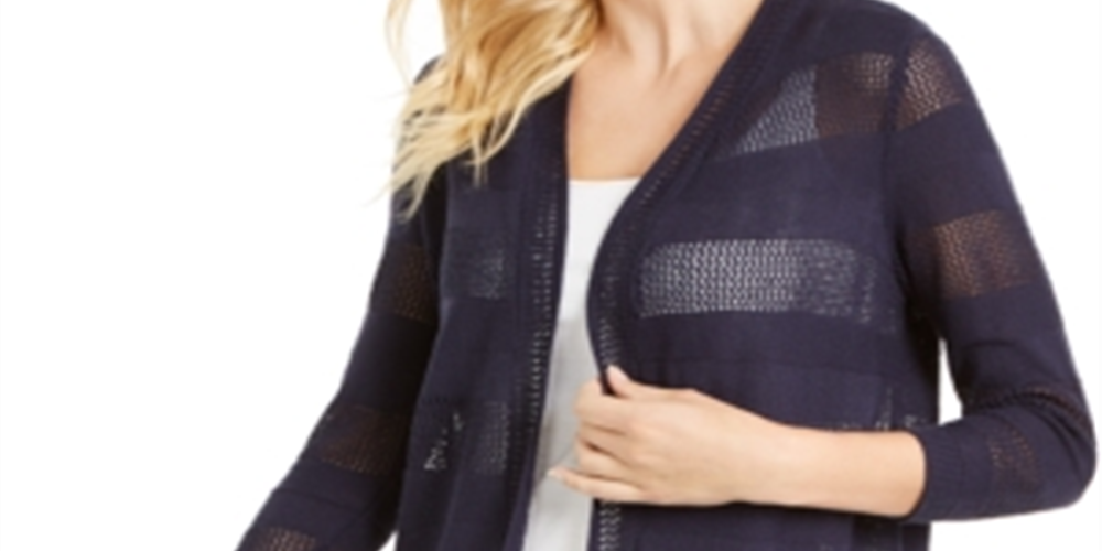 Cardigan feminino Charter Club com frente aberta, azul, tamanho grande