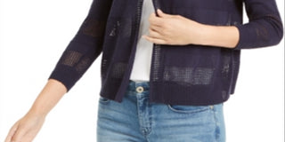 Cardigan feminino Charter Club com frente aberta, azul, tamanho grande