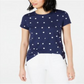 Camiseta feminina de bolinhas metálicas Maison Jules, azul, tamanho médio