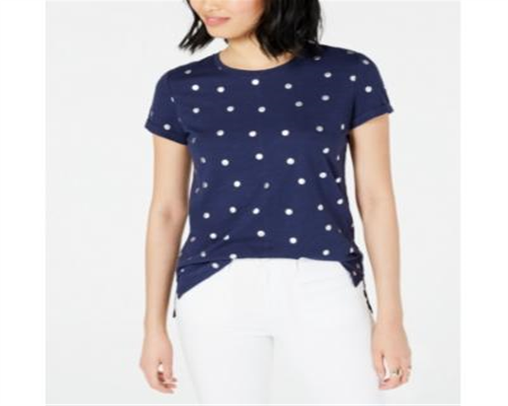 Camiseta feminina de bolinhas metálicas Maison Jules, azul, tamanho médio