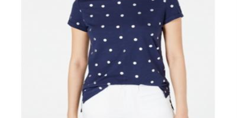 Camiseta feminina de bolinhas metálicas Maison Jules, azul, tamanho médio