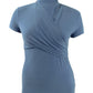 Blusa feminina DKNY com decote sobrepeliz e franzido, azul, tamanho XX-G