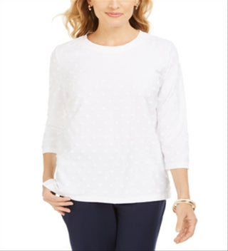 Moletom feminino Karen Scott Textu Dot, branco, tamanho pequeno GG