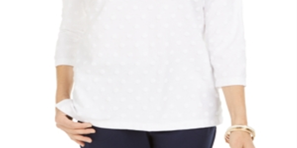 Moletom feminino Karen Scott Textu Dot, branco, tamanho pequeno GG