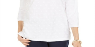 Moletom feminino Karen Scott Textu Dot, branco, tamanho pequeno GG