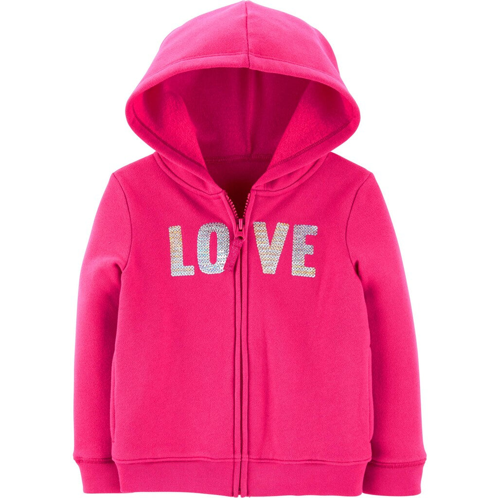 Carter's Toddler Girl's Sequin Love Zip Up Fleece Hoodie Rosa Tamanho 5T