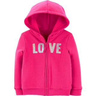 Carter's Toddler Girl's Sequin Love Zip Up Fleece Hoodie Rosa Tamanho 5T