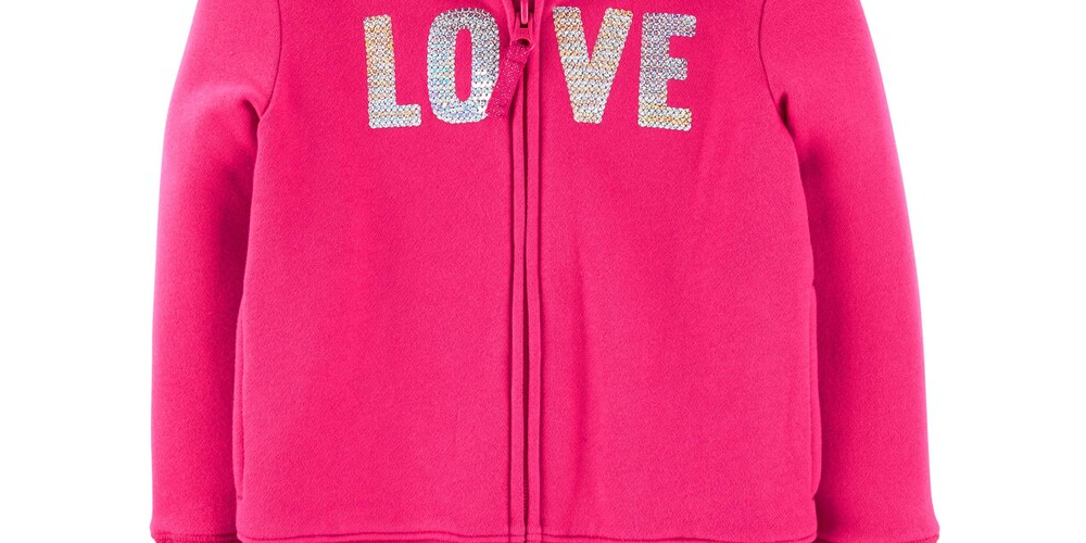 Carter's Toddler Girl's Sequin Love Zip Up Fleece Hoodie Rosa Tamanho 5T
