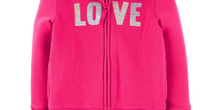 Carter's Toddler Girl's Sequin Love Zip Up Fleece Hoodie Rosa Tamanho 5T