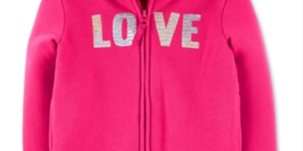 Carter's Toddler Girl's Sequin Love Zip Up Fleece Hoodie Rosa Tamanho 5T