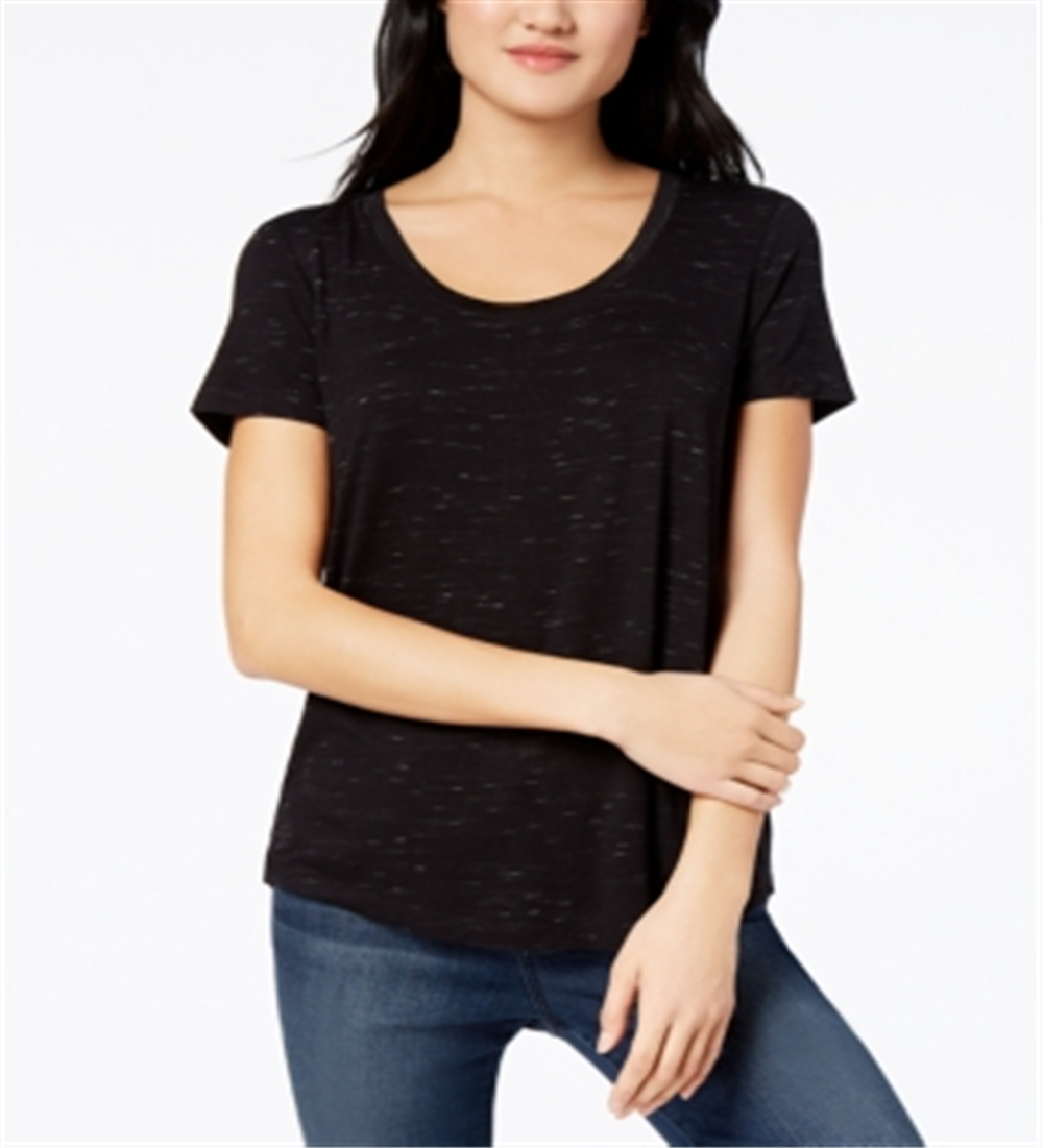 Camiseta feminina Maison Jules com decote redondo, preta, tamanho X-S