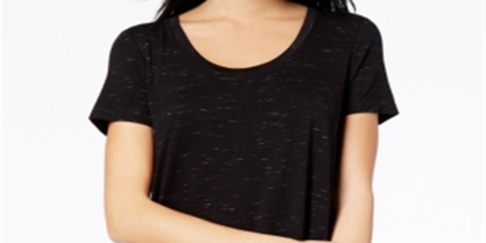 Camiseta feminina Maison Jules com decote redondo, preta, tamanho X-S